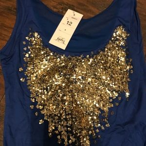 Blue with gold sequin body suit